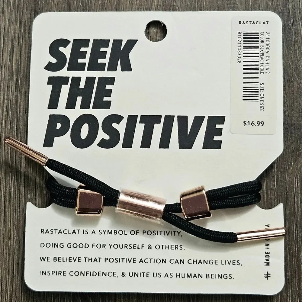RASTACLAT DAHLIA 2 positive vibes black & peach gold adjustable knot bracelet - Picture 7 of 9